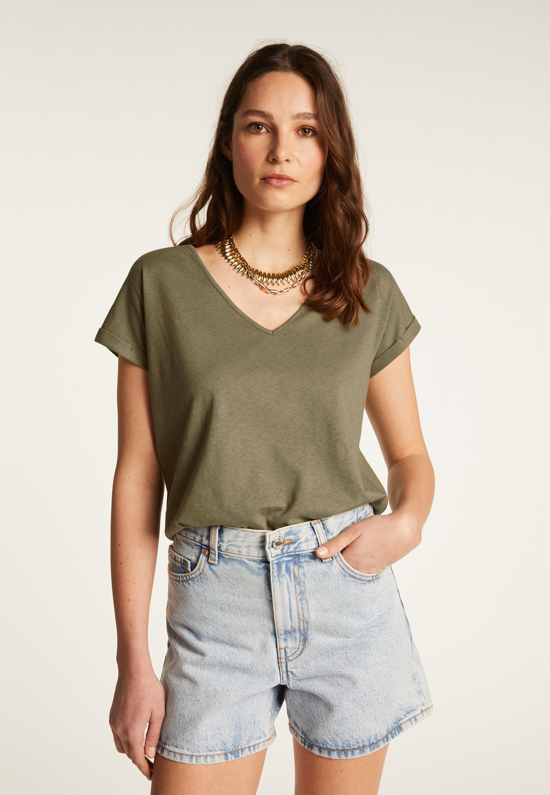 T-shirt col V en coton - Dasha