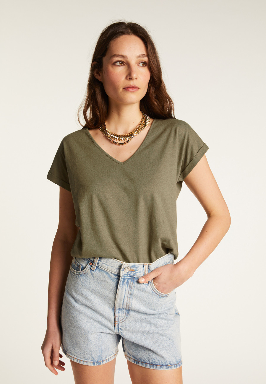 Cotton V-neck T-shirt - Dasha