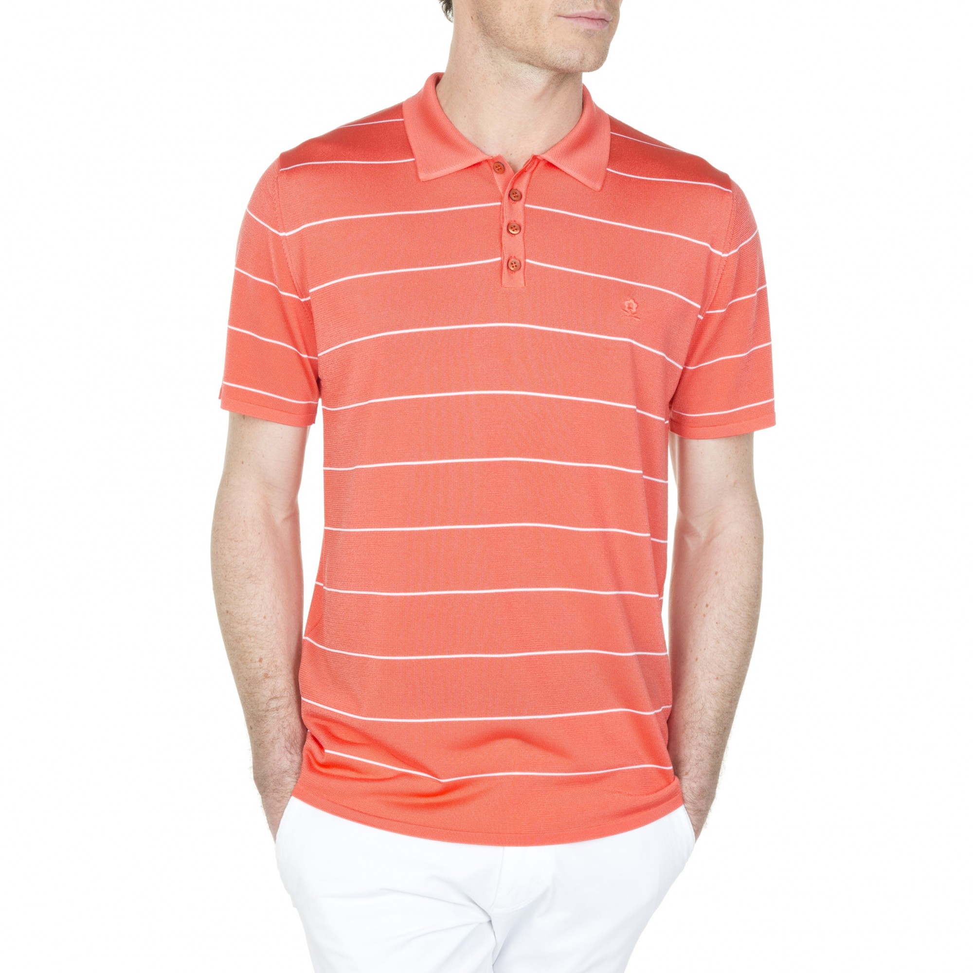 Polo à rayures en Fil Lumière Léon 6070 sorbet- 15 orange
