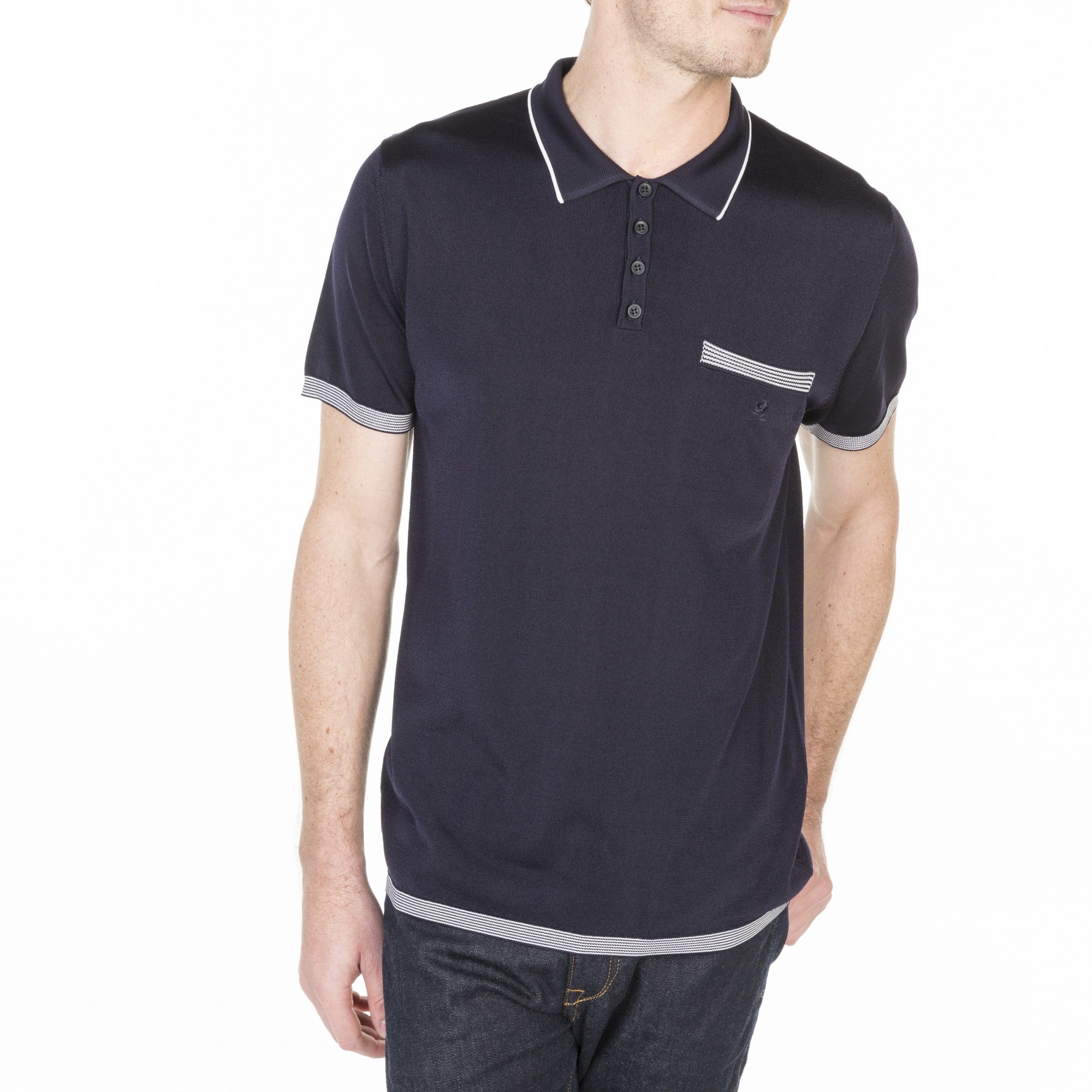 Polo fines rayures Fil Lumière Laurentin 6040 marine - 05 bleu marine