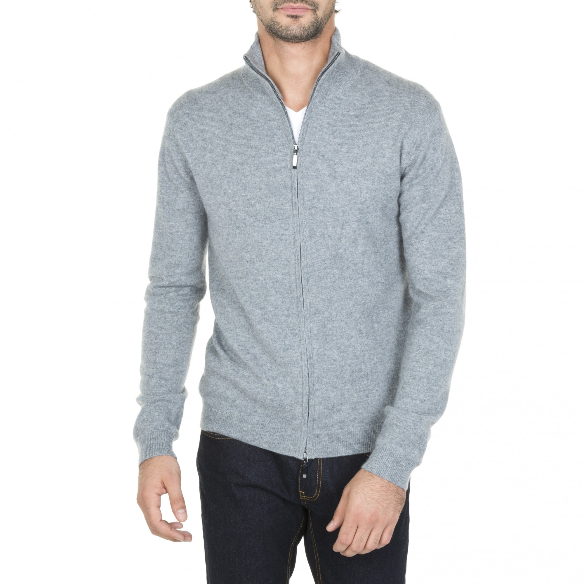 Gilet zippé en cachemire 2 fils sans poches Marc-Antoine