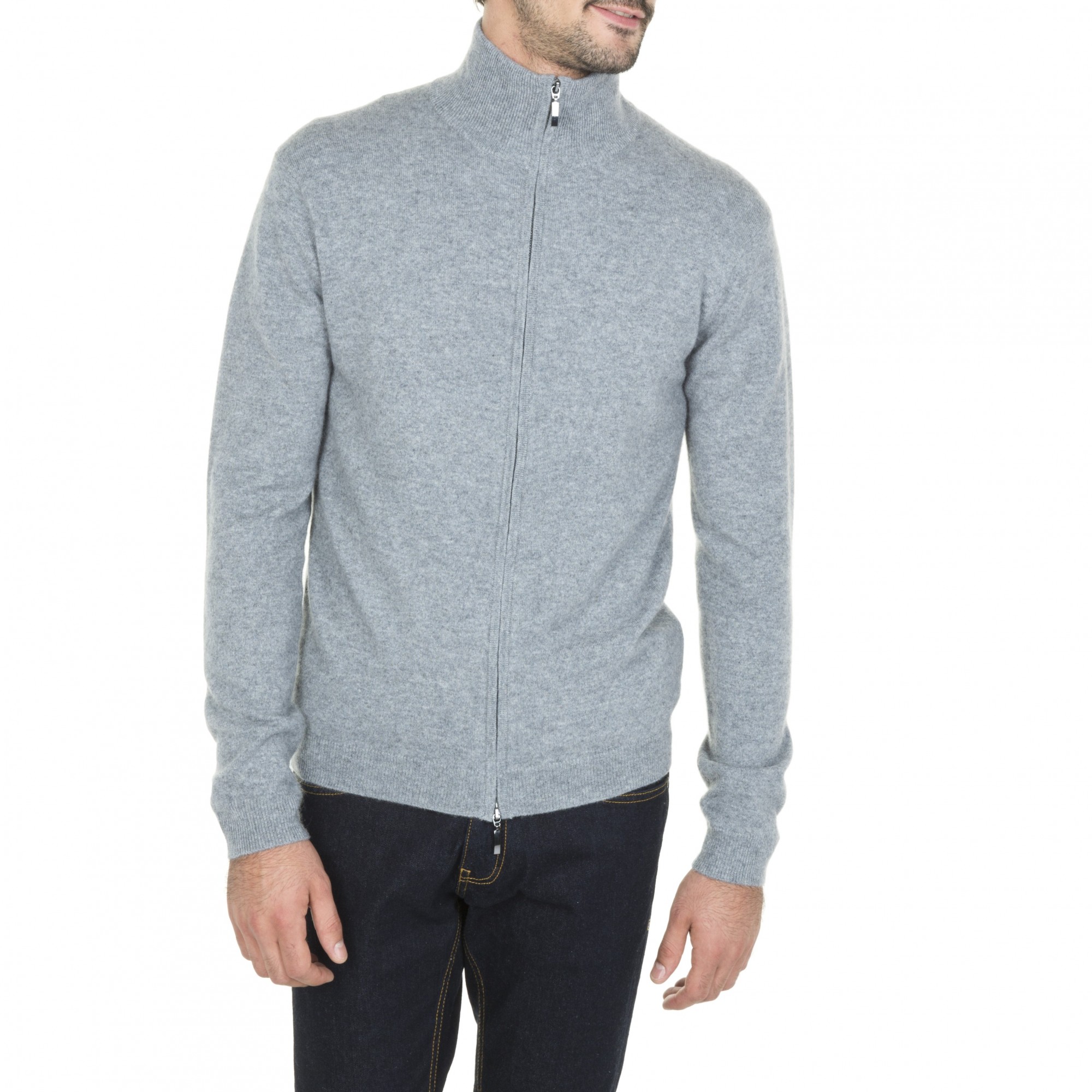 Gilet zippé en cachemire 2 fils sans poches Marc-Antoine