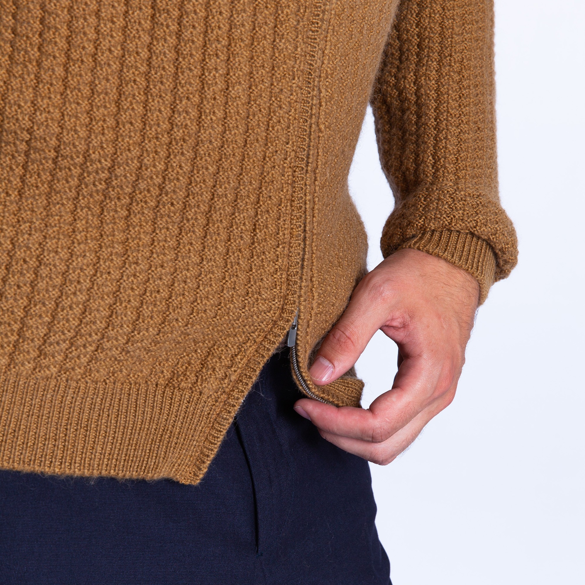 Gilet col montant zippé en alpaga Fribourg 6349 camel - 46 marron clair