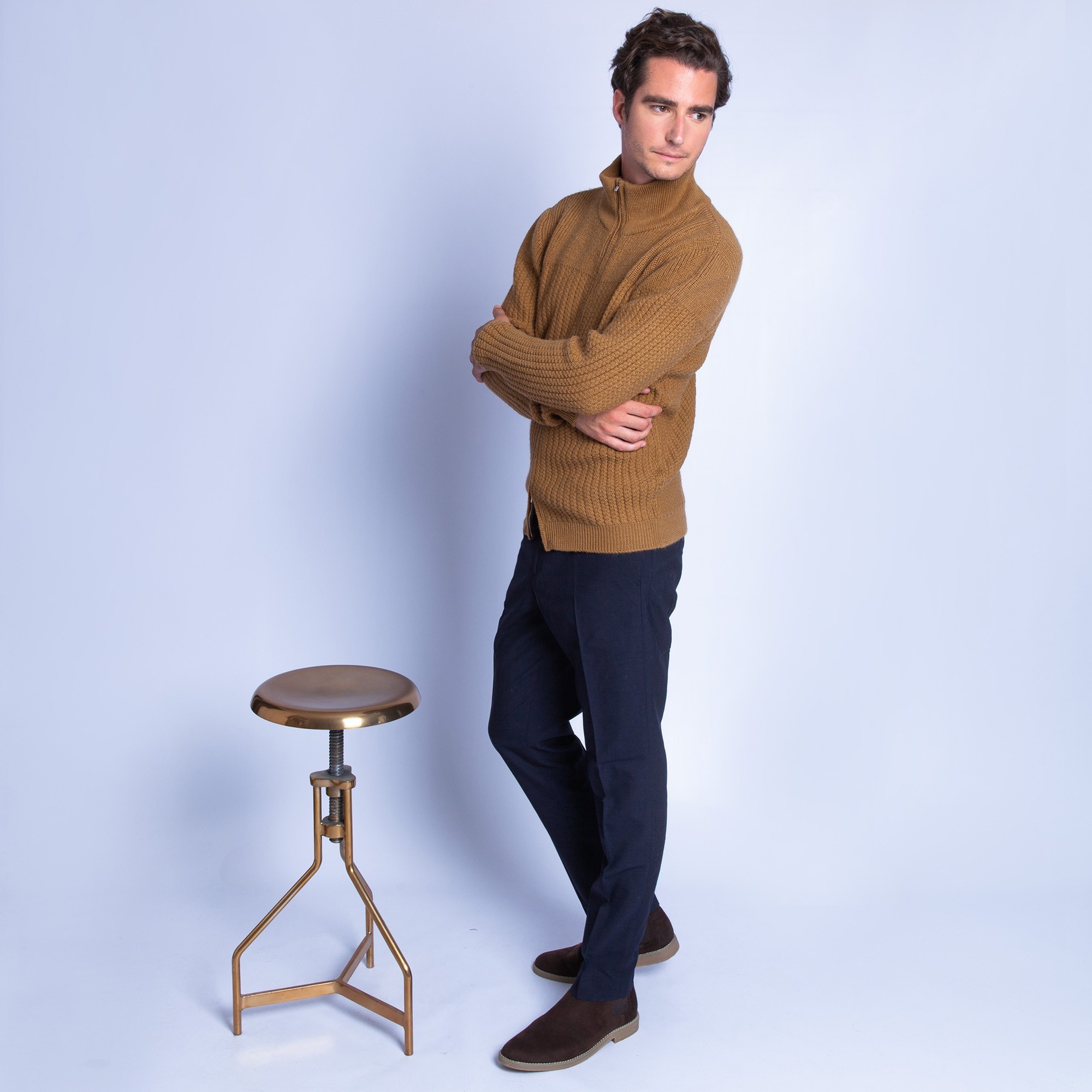 Gilet col montant zippé en alpaga Fribourg 6349 camel - 46 marron clair