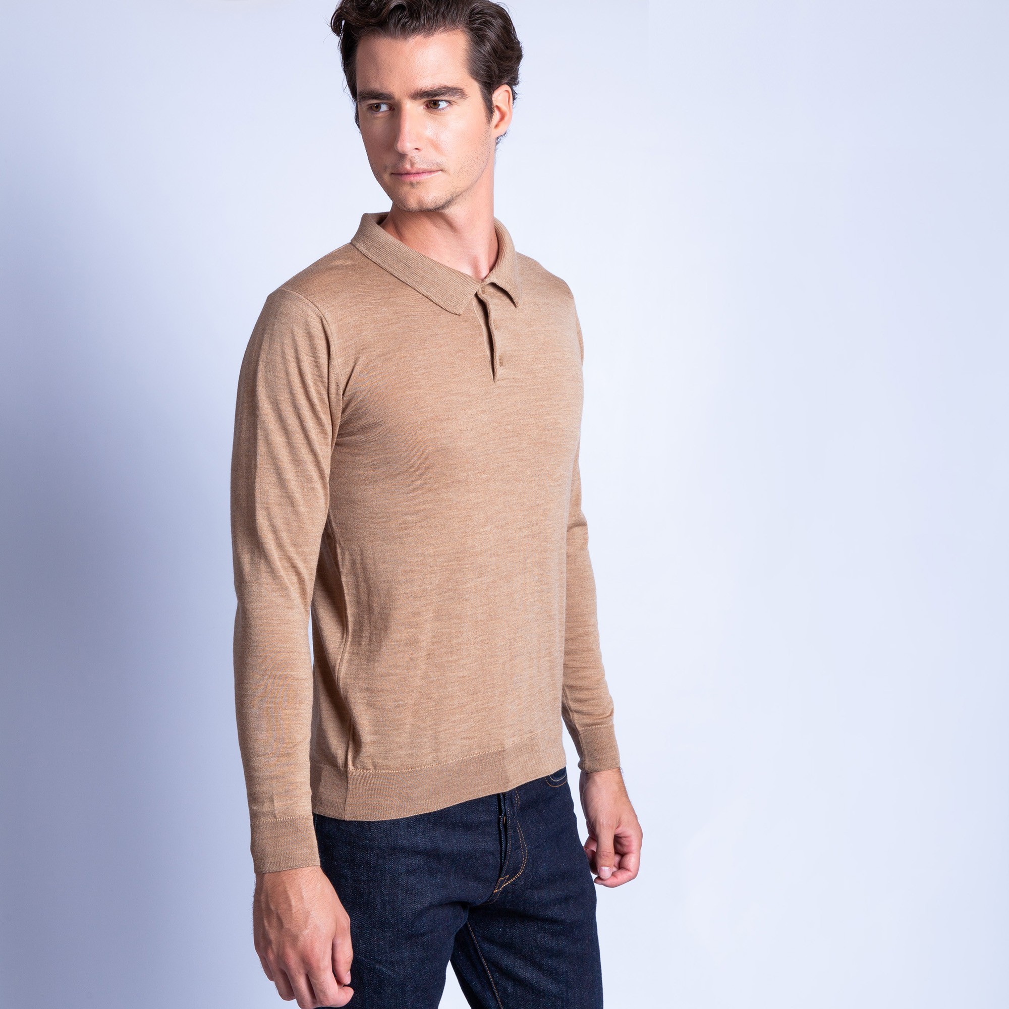 Polo en laine mérinos Fergus 6349 camel - 46 marron clair
