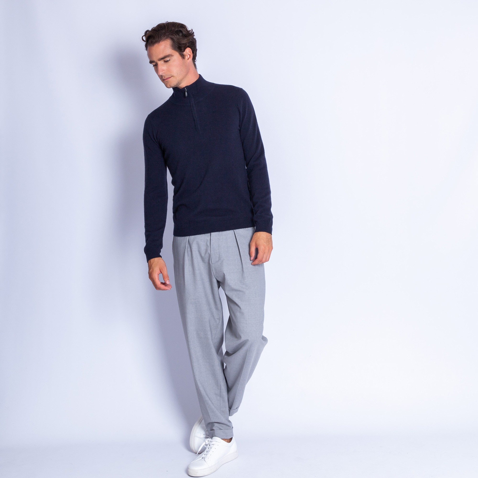 Pull col zippé en cachemire Filip 6340 Marine - 05 bleu marine