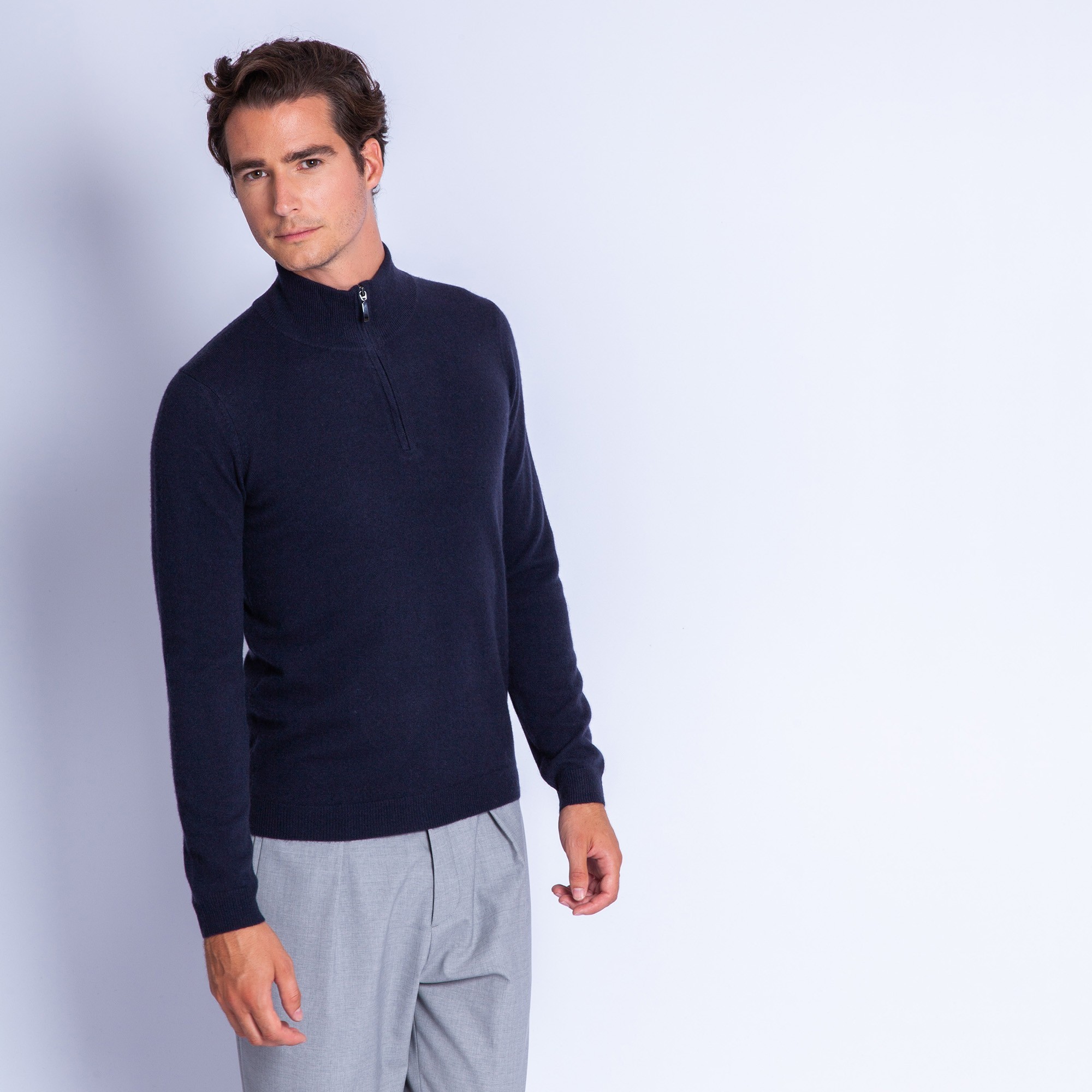 Pull col zippé en cachemire Filip 6340 Marine - 05 bleu marine