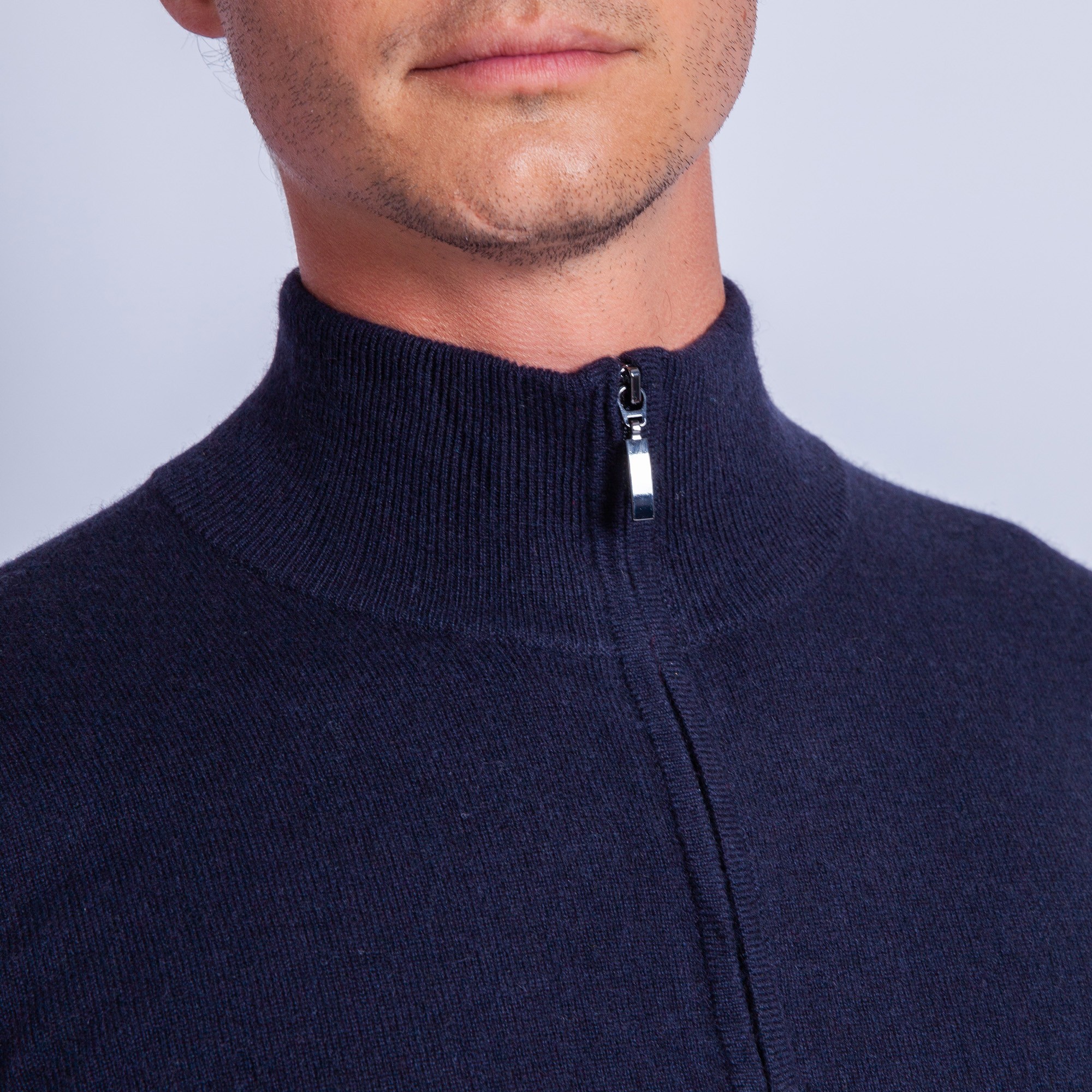 Pull col zippé en cachemire Filip 6340 Marine - 05 bleu marine