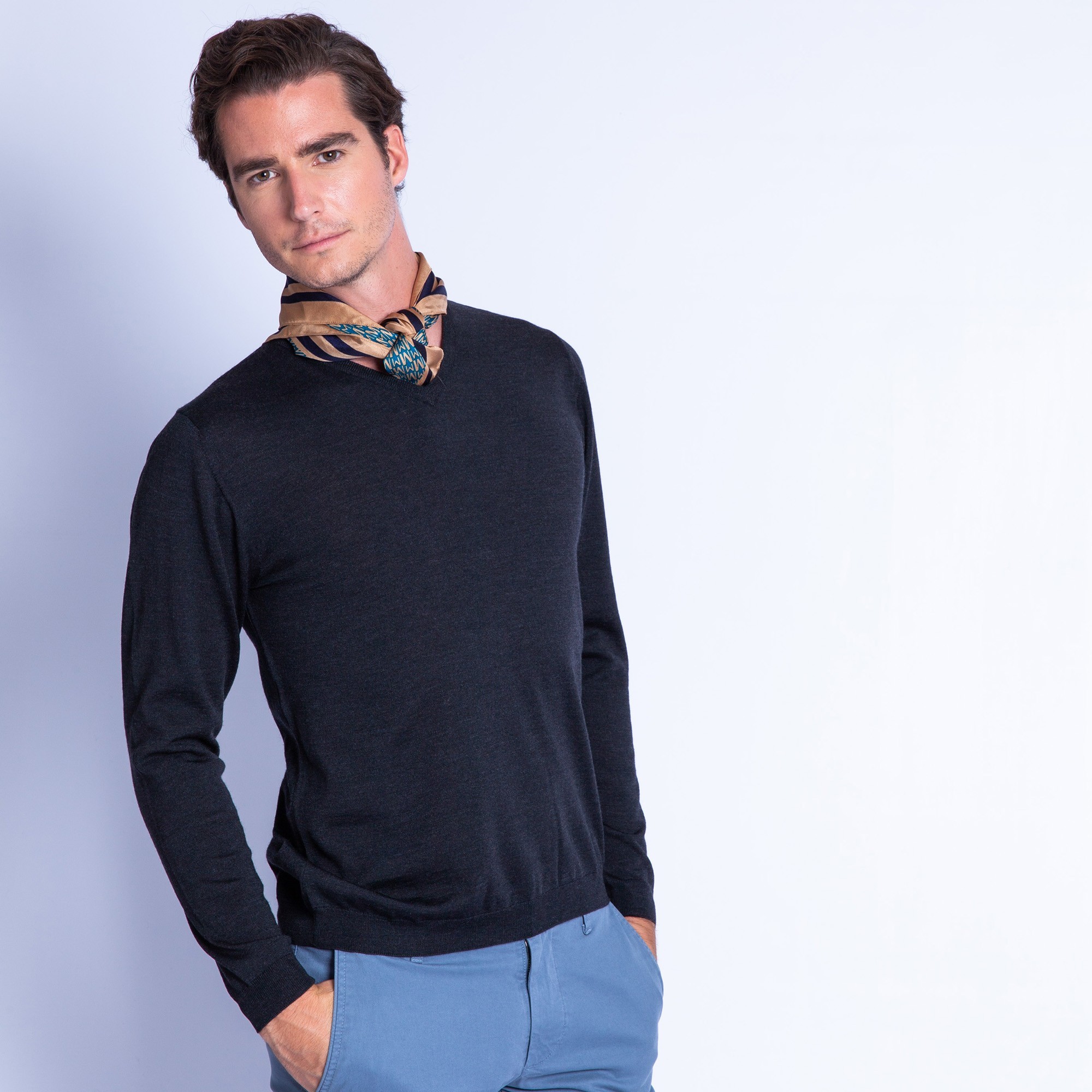 Pull col V en laine - Fox 6346 univers  - 10 gris foncé