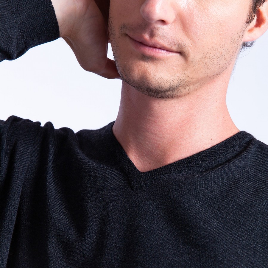 Pull col V en laine mérinos - Elmo