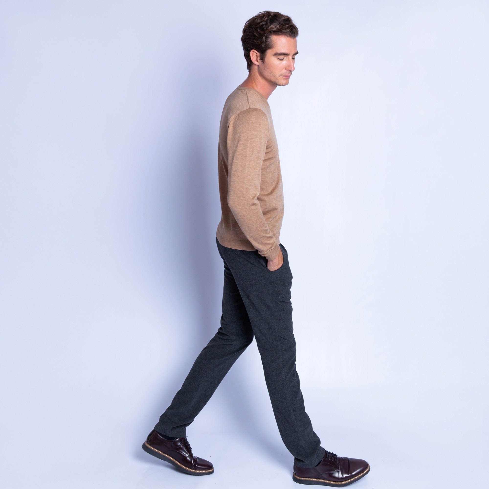 Pull col V en laine - Fox 6349 camel - 47 marron clair