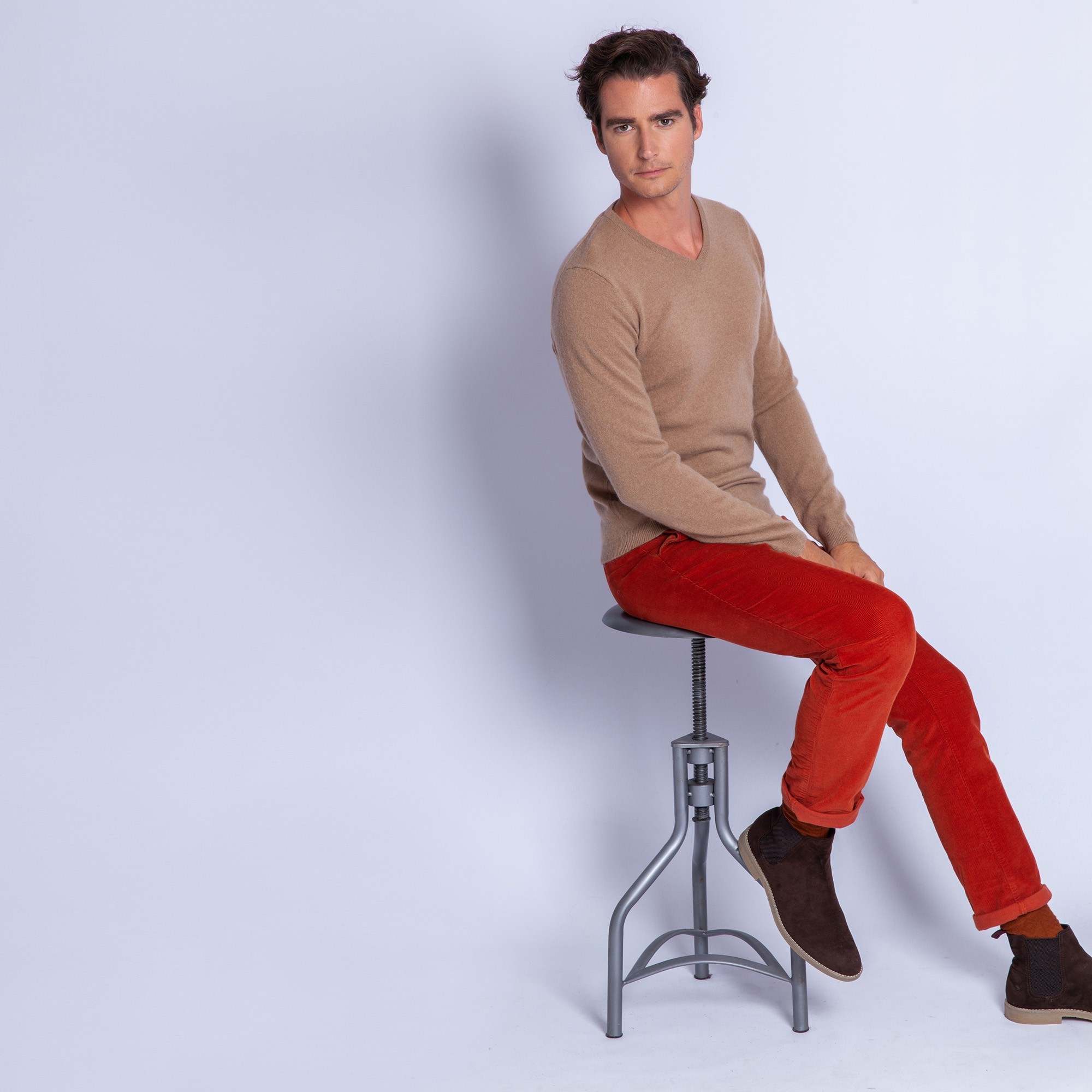 Pull col V en cachemire - Ferdinand 6349 camel - 47 marron clair