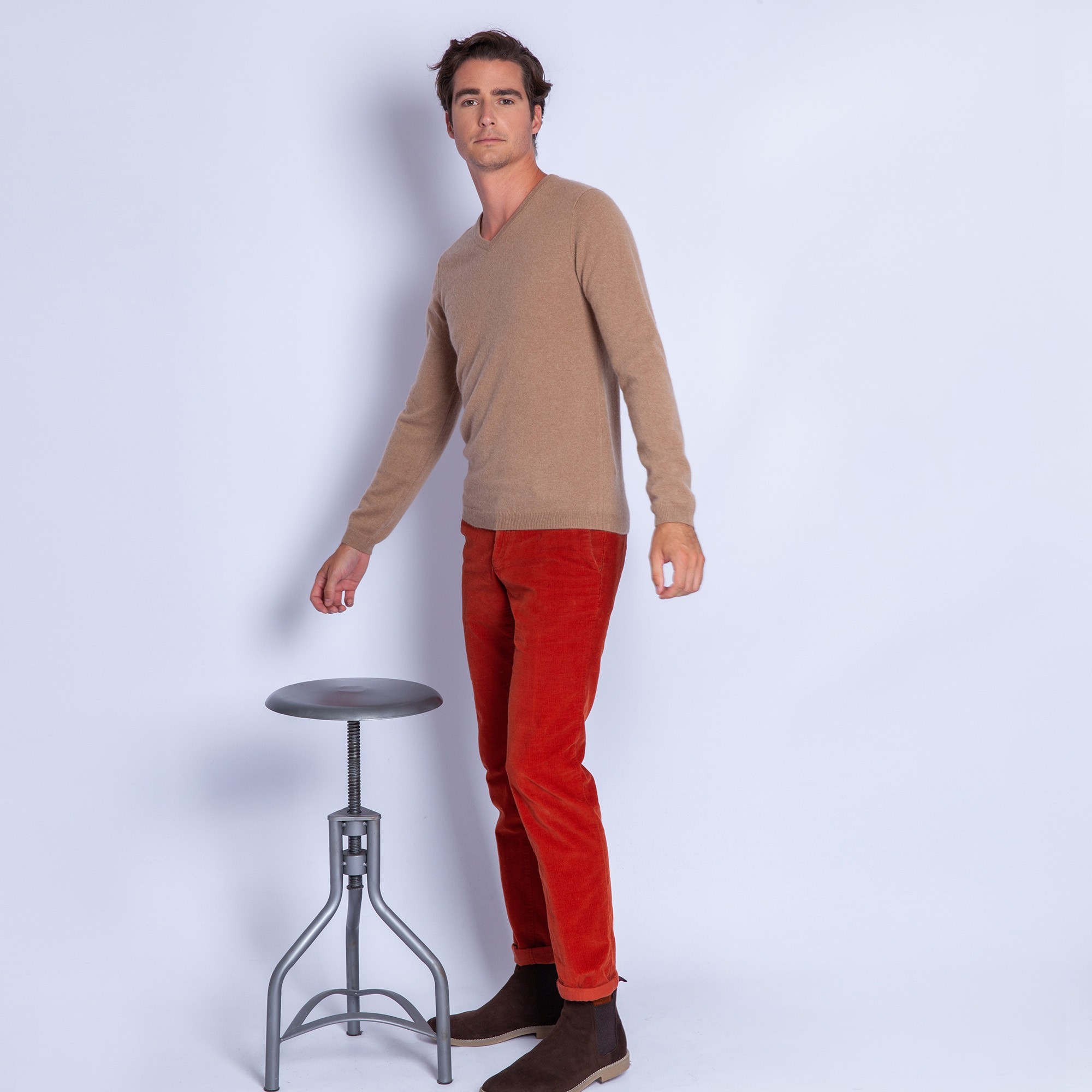 Pull col V en cachemire - Ferdinand 6349 camel - 47 marron clair