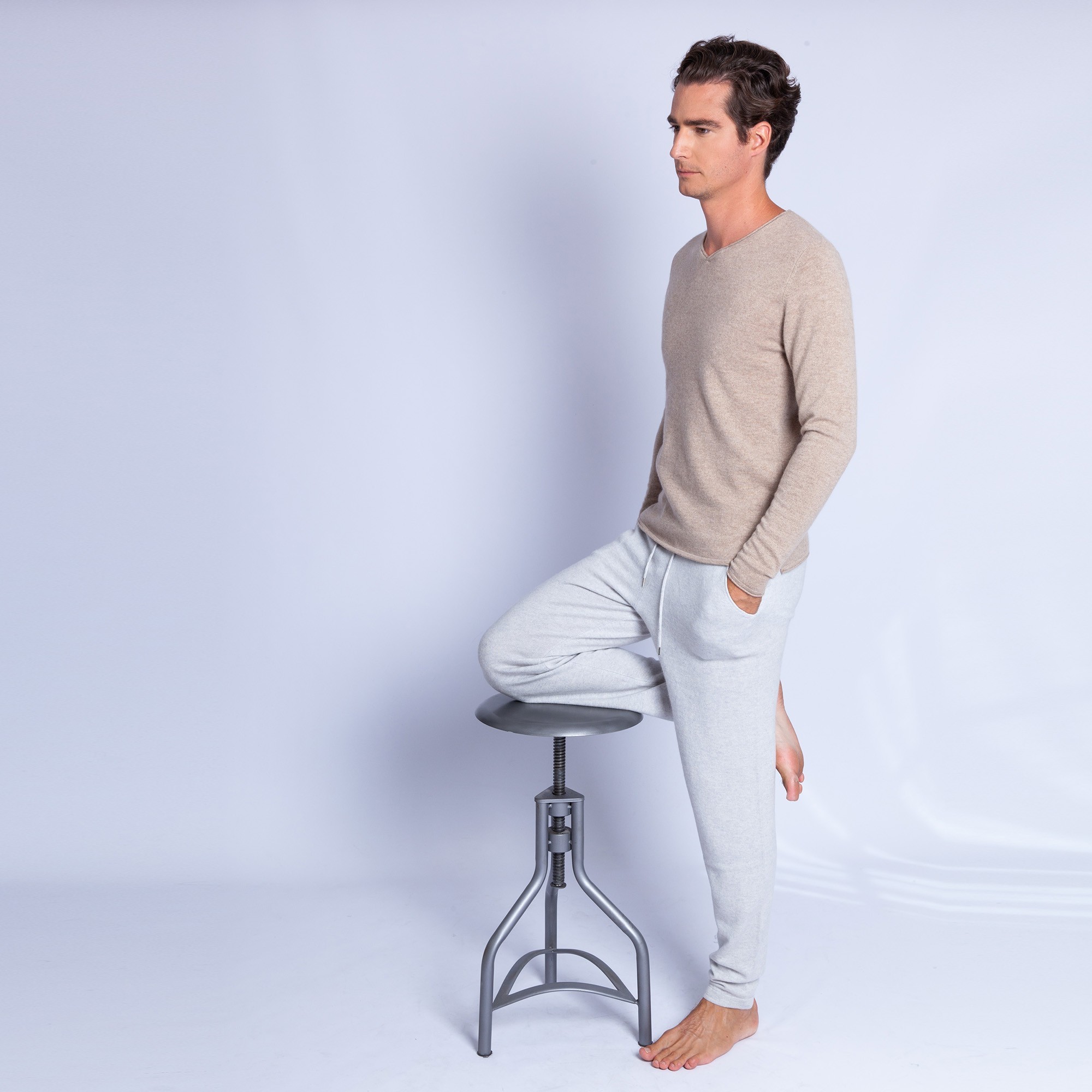 Pull col tunisien en cachemire - Henry 6362 gazelle - 13 beige moyen