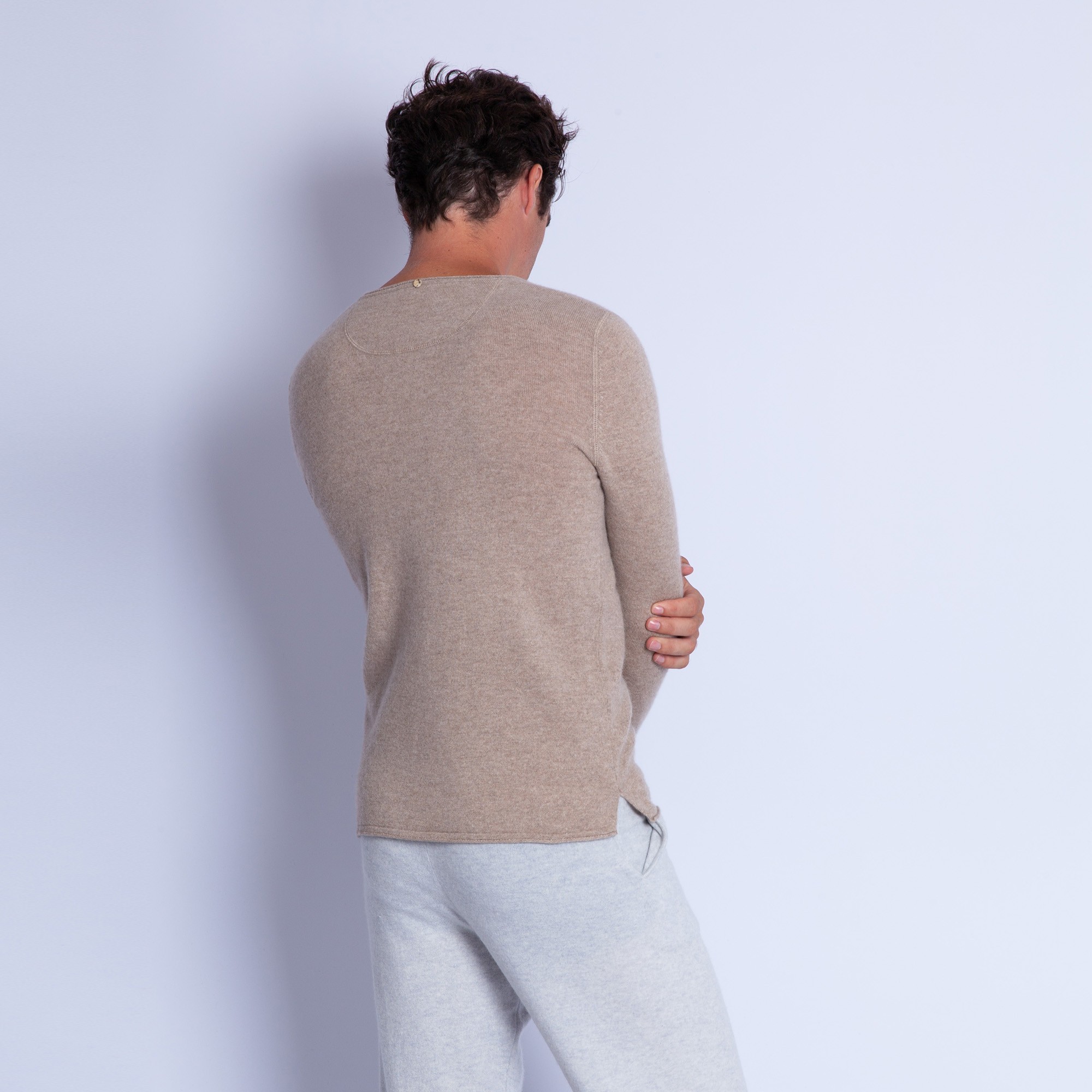 Pull col tunisien en cachemire - Henry 6362 gazelle - 13 beige moyen