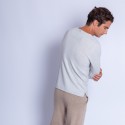 Pull col tunisien en cachemire - Henry 6366 plume - 81 gris pale
