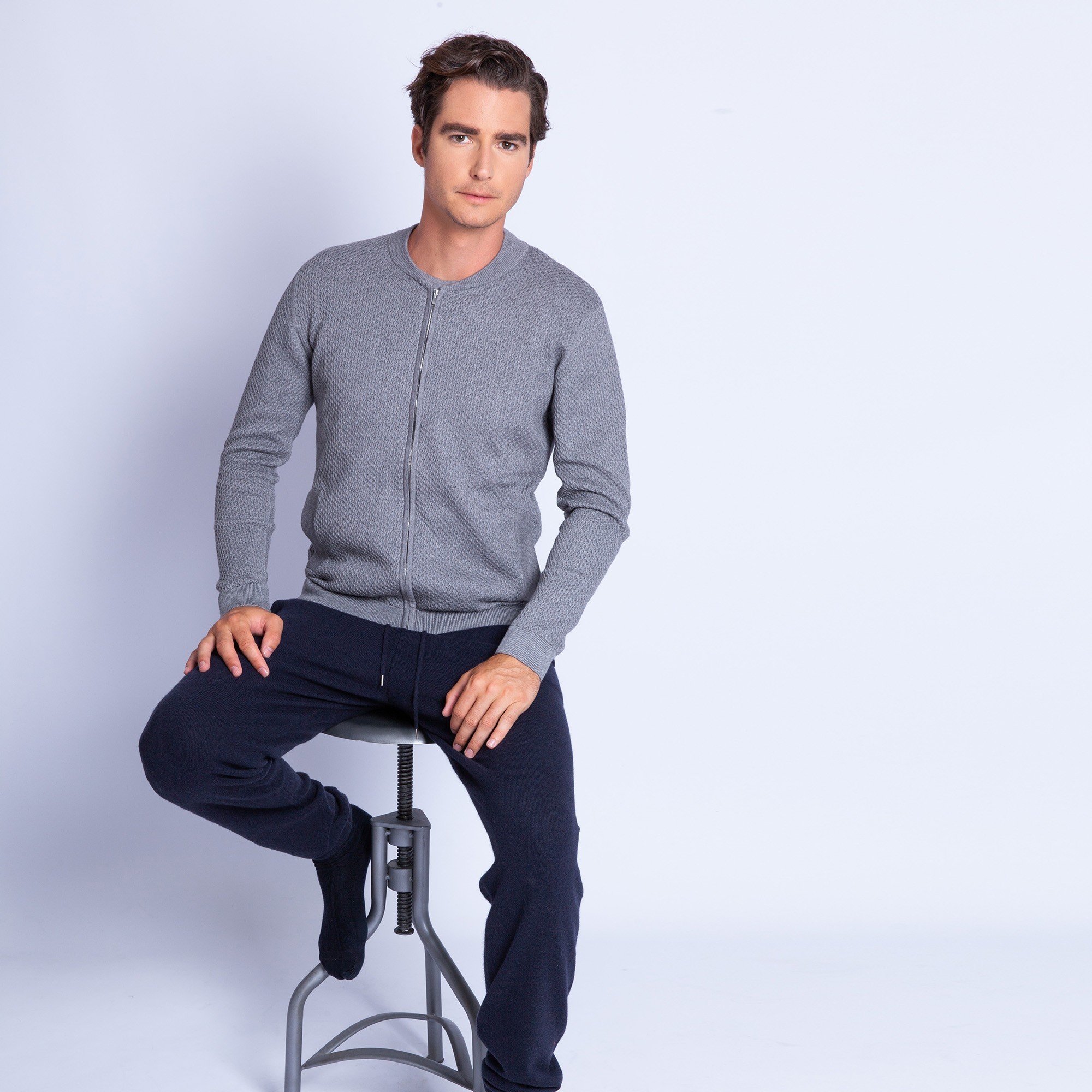 Gilet zippé en coton cachemire - Hiro 6344 rafale - 09 gris moyen