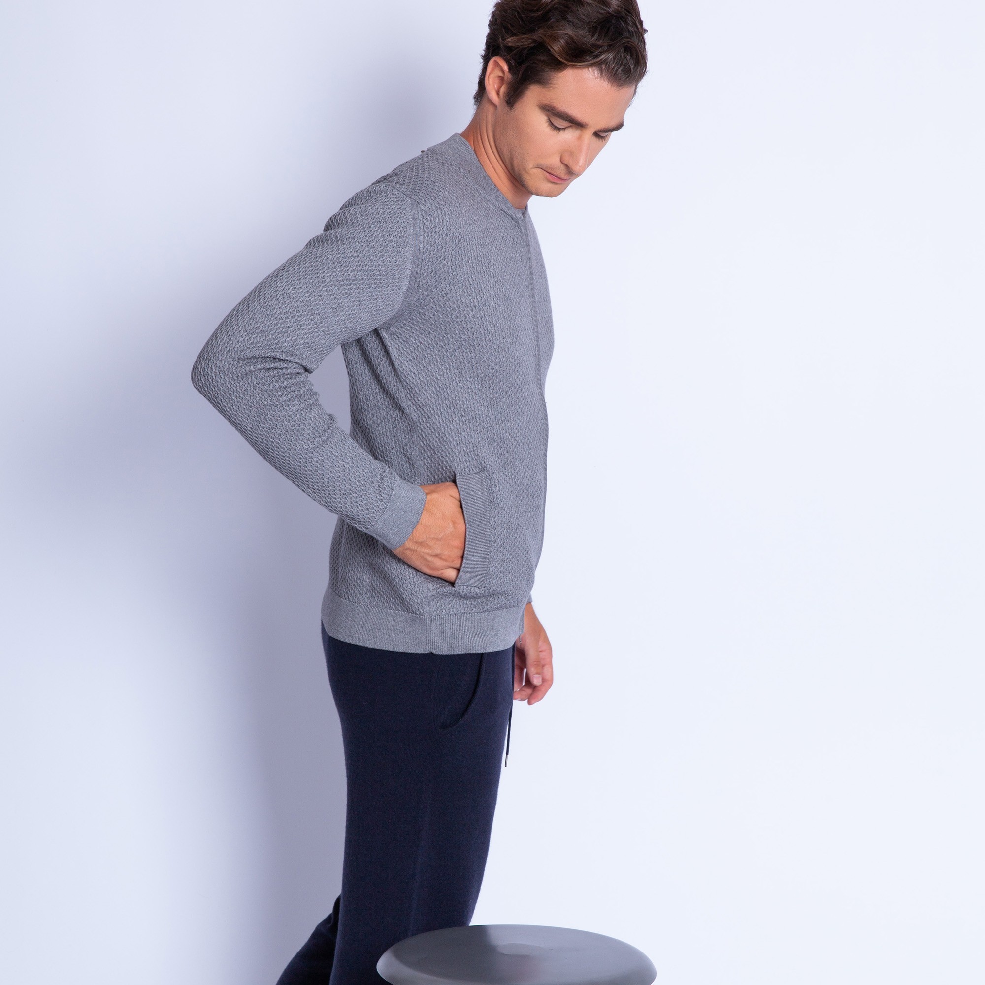 Gilet zippé en coton cachemire - Hiro 6344 rafale - 09 gris moyen